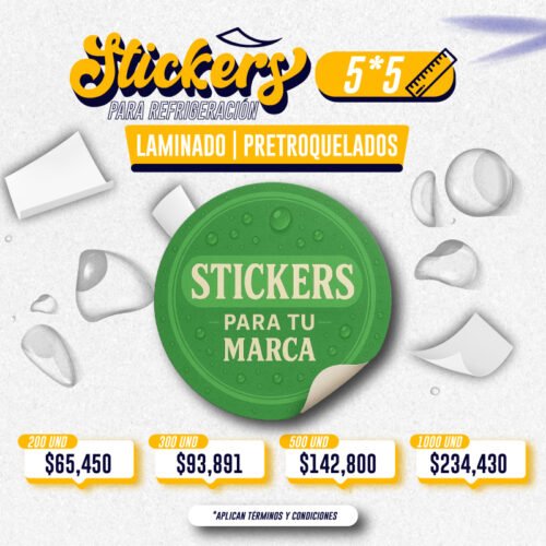 STICKER LAMINADO PARA REFRIGERACIÓN  | 5X5 CM | PRETROQUELADOS