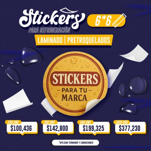STICKER LAMINADO PARA REFRIGERACIÓN | 6X6 CM | PRETROQUELADOS