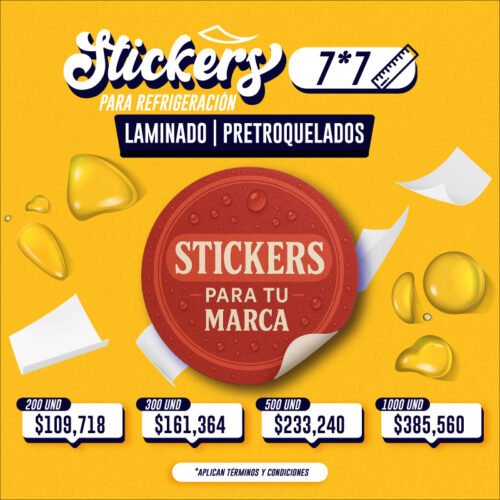 STICKER LAMINADO PARA REFRIGERACIÓN | 7X7 CM | PRETROQUELADOS