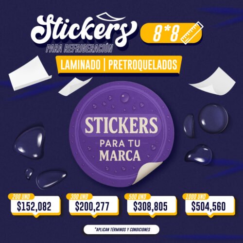 STICKER LAMINADO PARA REFRIGERACIÓN | 8X8 CM | PRETROQUELADOS