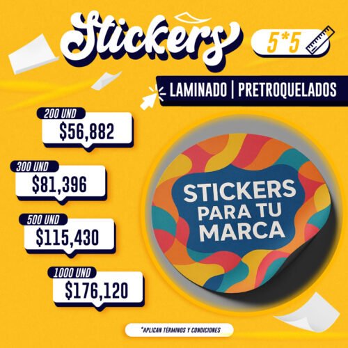 STICKER LAMINADOS |  5X5 CM | PRETROQUELADOS | 4X0