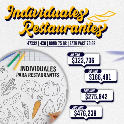INDIVIDUALES RESTAURANTE | 47X32 | 4X0 | BOND 75 GR | EATH PACT 70 GR