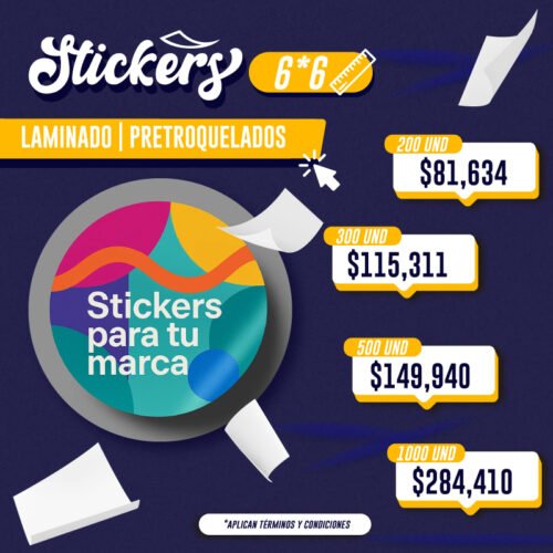 STICKER LAMINADO | 6X6 CM | PRETROQUELADOS