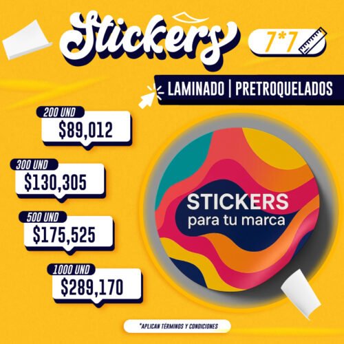 STICKER LAMINADO | 7X7 CM | PRETROQUELADOS