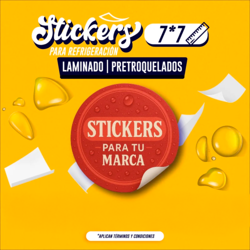 STICKER LAMINADO PARA REFRIGERACIÓN | 7X7 CM | PRETROQUELADOS