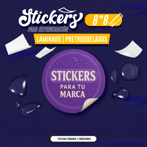 STICKER LAMINADO PARA REFRIGERACIÓN | 8X8 CM | PRETROQUELADOS