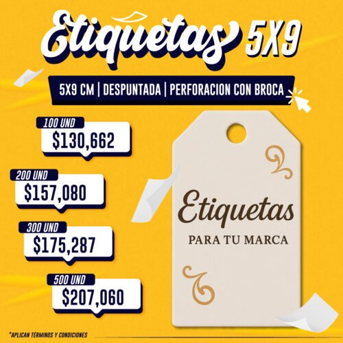 ETIQUETA 5X9 DESPUNTADA PERFORACION CON BROCA 5 X 9