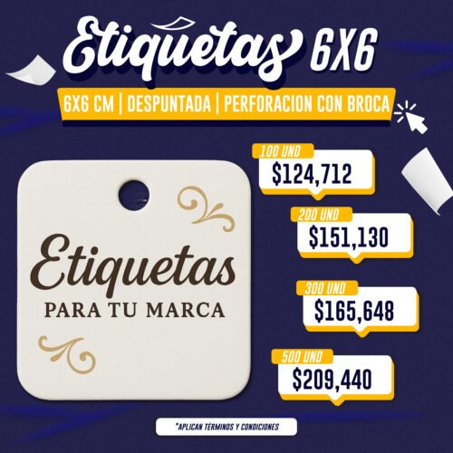 ETIQUETA 6X6 | DESPUNTADA | PERFORACION CON BROCA