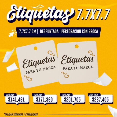 ETIQUETA 7.7X7.7 DESPUNTADA PERFORACION CON BROCA