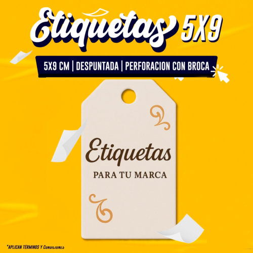 ETIQUETA 5X9 DESPUNTADA PERFORACION CON BROCA 5 X 9
